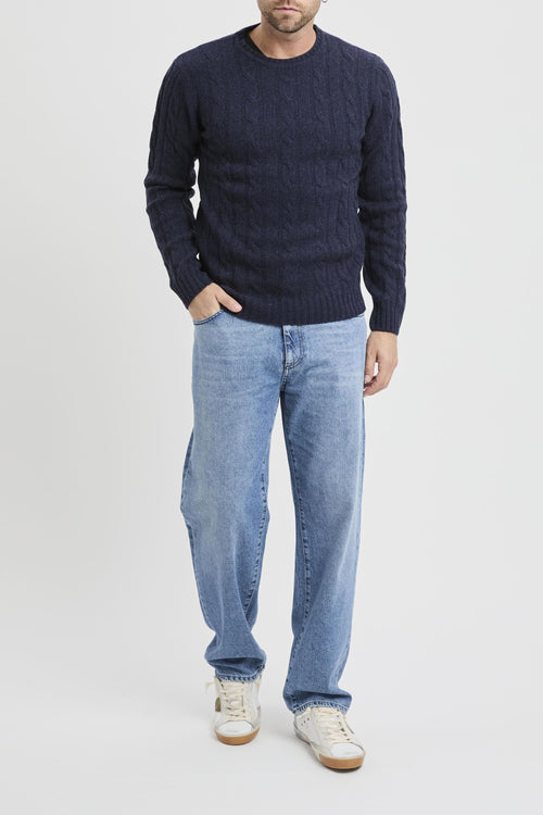 Maglione a girocollo con costa treccia