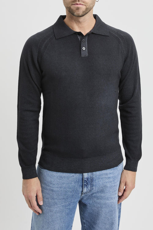 Polo con manica lunga a sella in misto cahmere