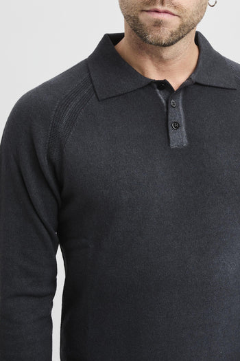 Polo con manica lunga a sella in misto cahmere - 5