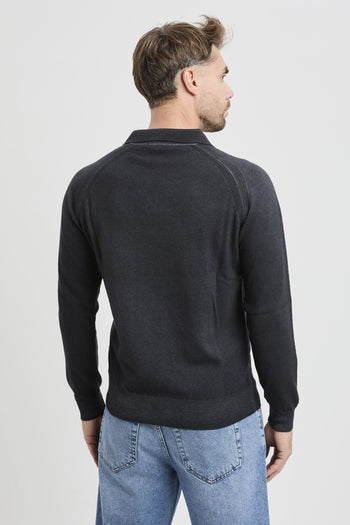 Polo con manica lunga a sella in misto cahmere - 6