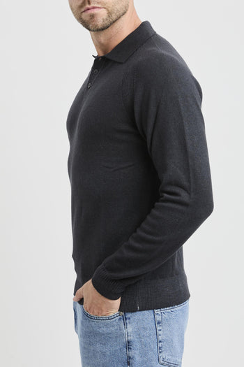 Polo con manica lunga a sella in misto cahmere - 7