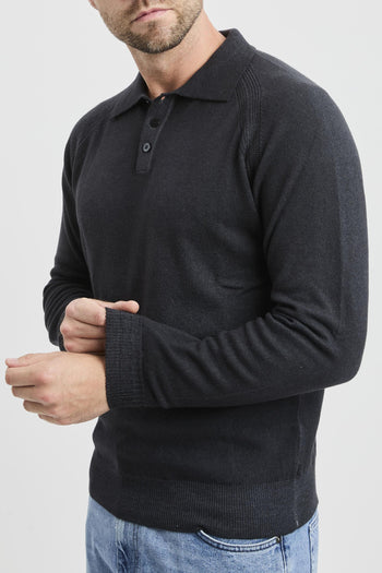 Polo con manica lunga a sella in misto cahmere - 8