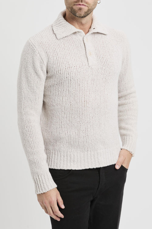 Lupetto in lana rasata con bottoni sul collo