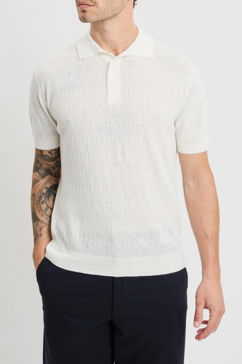 Polo manica corta in lino e cotone con trama rombi - 2
