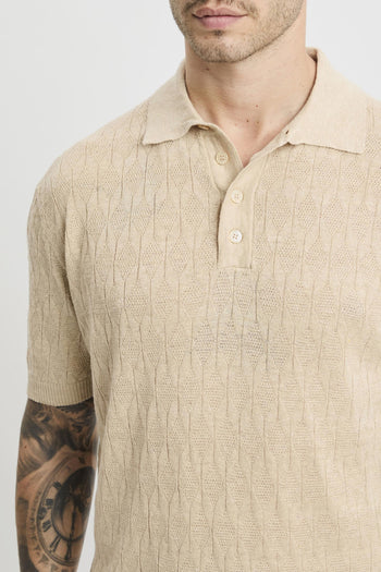 Polo manica corta in lino e cotone con trama rombi - 6
