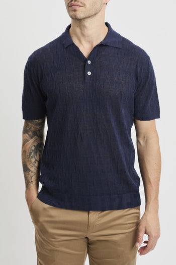Polo manica corta in lino e cotone con trama rombi - 2
