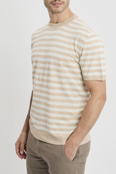 T-shirt a girocollo in misto lino