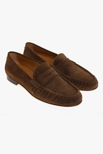 Mocassino penny in pelle scamosciata con suola in cuoio - 2