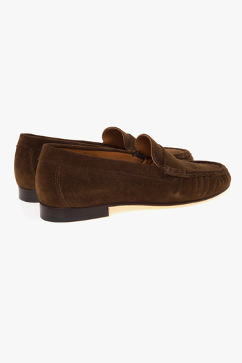 Mocassino penny in pelle scamosciata con suola in cuoio - 3