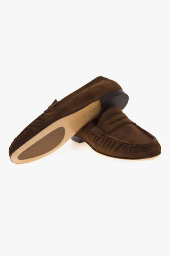 Mocassino penny in pelle scamosciata con suola in cuoio - 4