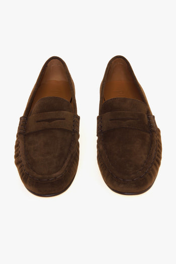 Mocassino penny in pelle scamosciata con suola in cuoio - 5