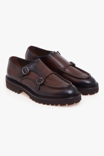 Scarpa doppia fibbia norvegese in pelle anticata con suola in gomma - 2