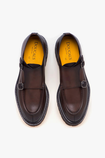 Scarpa doppia fibbia norvegese in pelle anticata con suola in gomma - 5