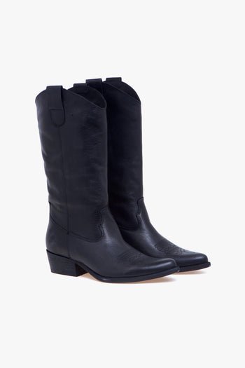 Stivale texano in pelle lavata con ricamo in punta - 2