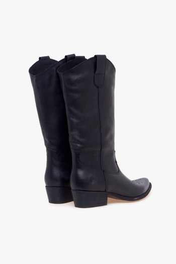 Stivale texano in pelle lavata con ricamo in punta - 3