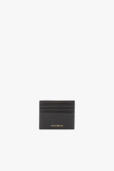 Porta carte di credito in pelle martellata con logo in metallo