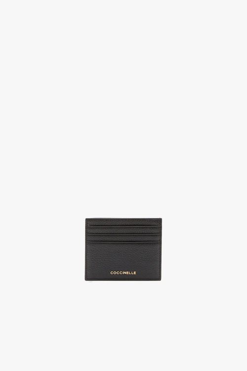 Porta carte di credito in pelle martellata con logo in metallo
