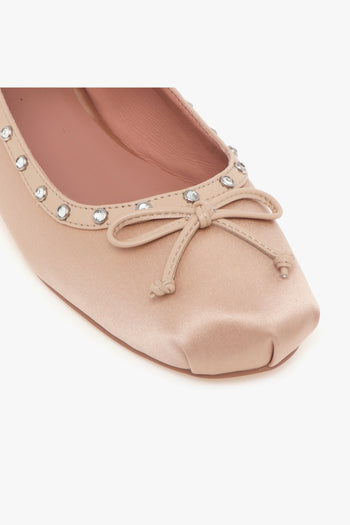 Ballerina in tessuto satin con cinturino e borchie con strass - 4