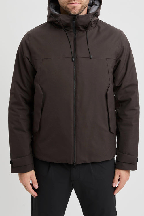 Giubbino imbottito in tessuto tecnico con cappuccio