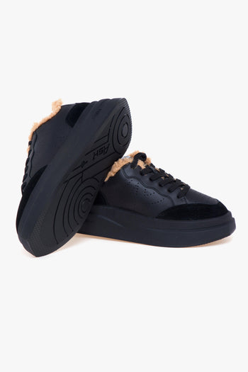 Sneaker in pelle e camoscio con maxi platform NERO - 4