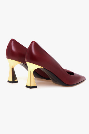 Decolletè a punta in pelle con tacco 70 mm a rocchetto laminato oro - 3