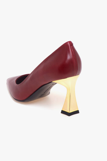 Decolletè a punta in pelle con tacco 70 mm a rocchetto laminato oro - 4