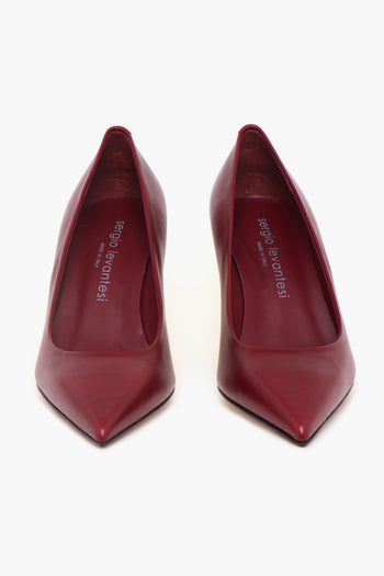 Decolletè a punta in pelle con tacco 70 mm a rocchetto laminato oro - 5