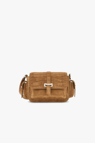 Borsa Flap piccola in camoscio stampa cocco