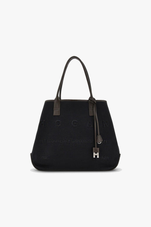 Borsa shopping Script Media in tessuto e pelle con indirizzo rilievo