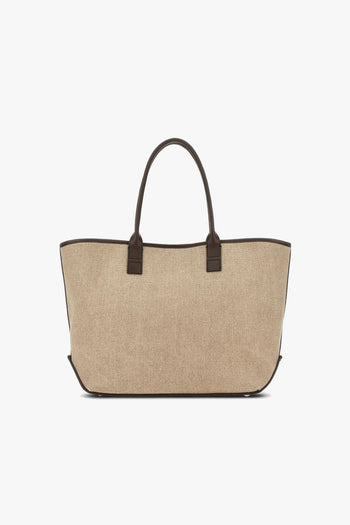Borsa shopping media in tessuto con lettering in rilievo tono su tono e profilli in pelle - 3