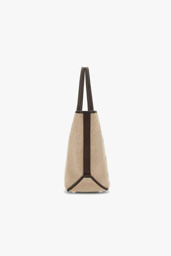 Borsa shopping media in tessuto con lettering in rilievo tono su tono e profilli in pelle - 4