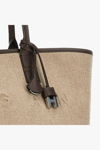 Borsa shopping media in tessuto con lettering in rilievo tono su tono e profilli in pelle - 6