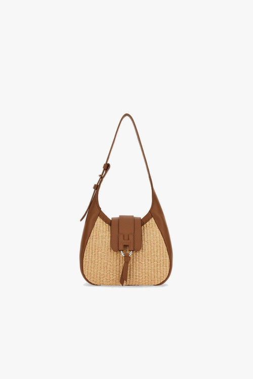 Borsa hobo mini in rapia e pelle martellata