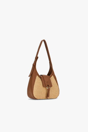 Borsa hobo mini in rapia e pelle martellata - 2