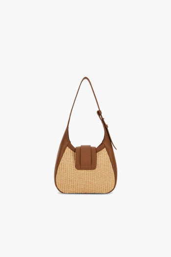 Borsa hobo mini in rapia e pelle martellata - 3