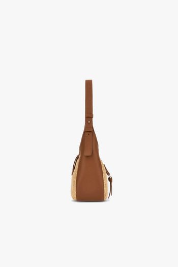Borsa hobo mini in rapia e pelle martellata - 4