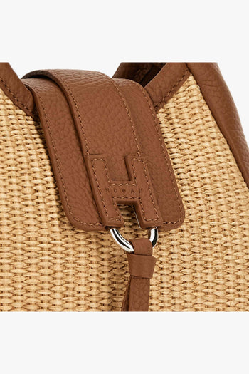 Borsa hobo mini in rapia e pelle martellata - 6