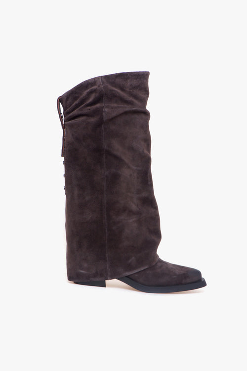 Stivale texano Liam in camoscio con gambale rivoltato e arricciato