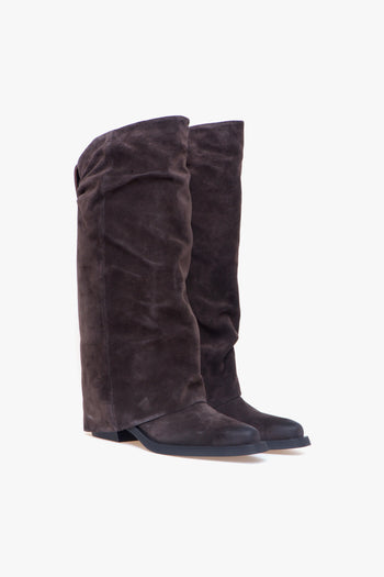 Stivale texano Liam in camoscio con gambale rivoltato e arricciato - 2