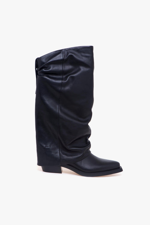 Stivale texano Liam in pelle con gambale rivoltato e arricciato