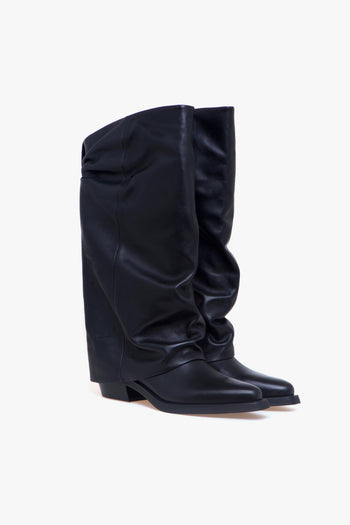 Stivale texano Liam in pelle con gambale rivoltato e arricciato - 2