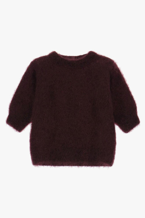 Maglia girocollo in kid mohair con manica al gomito