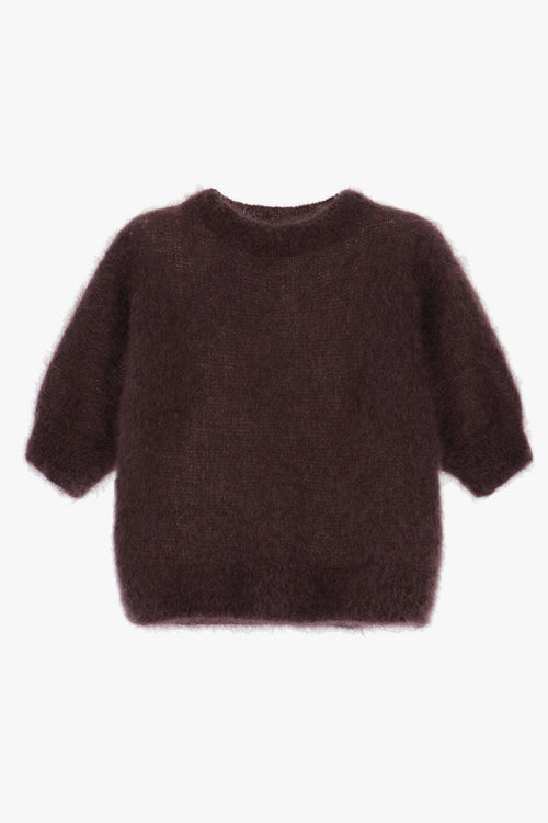 Maglia girocollo in kid mohair con manica al gomito