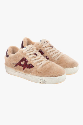 Sneaker in ecopelliccia con inserti in glitter e pelle - 2