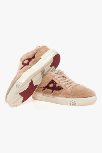 Sneaker in ecopelliccia con inserti in glitter e pelle - 4