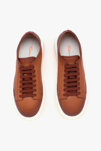 Sneaker in pelle anticata con impunture - 5