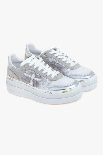 Sneaker Micol in pelle laminata e tessuto con maxi-platform - 2