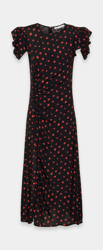 Abito midi Kristel in viscosa con drappeggio e stampa rose - 2