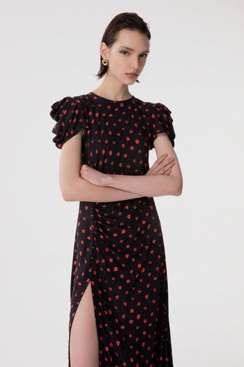 Abito midi Kristel in viscosa con drappeggio e stampa rose - 3