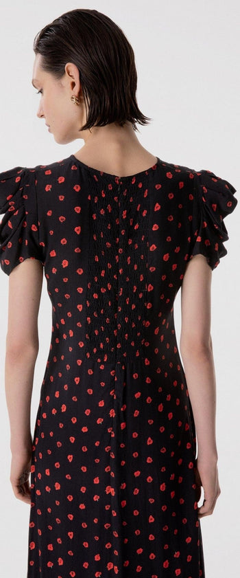 Abito midi Kristel in viscosa con drappeggio e stampa rose - 4